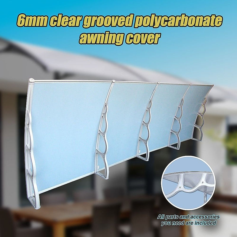 DIY Awning Kit – 1.5x4m Clear Polycarbonate Door & Window Canopy
