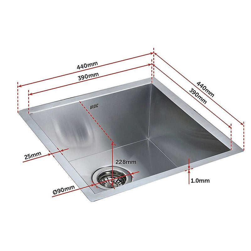 440x440mm Handmade 1mm 20 Gauge Stainless Steel Kitchen Laundry Sink with Waste