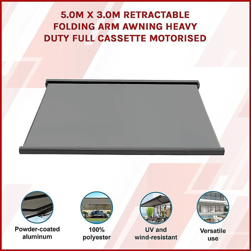 Motorised Retractable Awning – 5.0x3.0m Grey Full Cassette Design