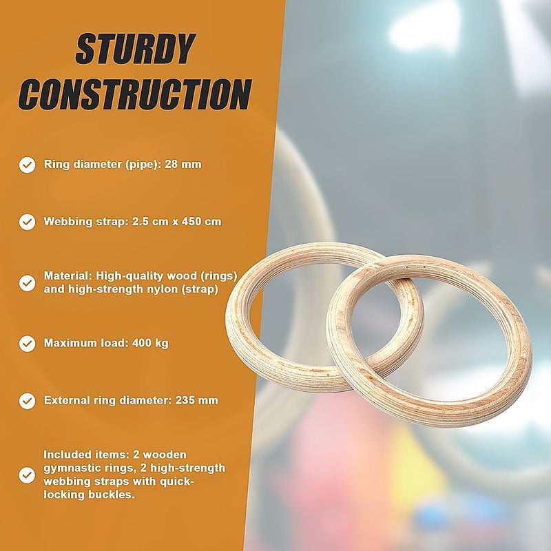 235mm Wooden Gymnastic Rings – Olympic Gym Strength Training & Fitness