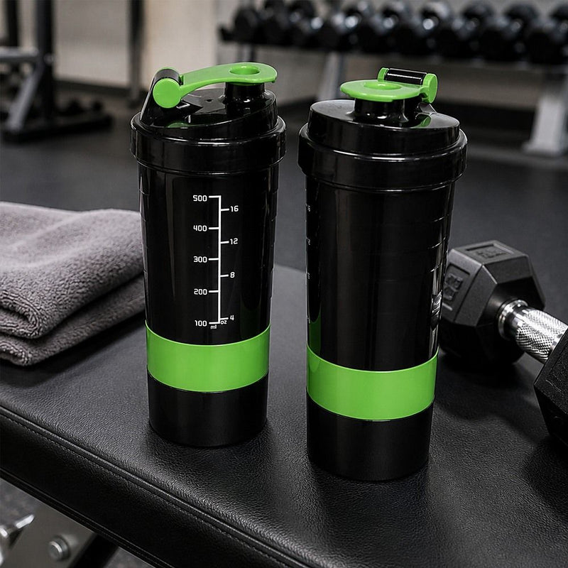 2x Protein Shaker Bottle Set – 3-in-1 Smart Blender Mixer Cup for Gym & Fitness