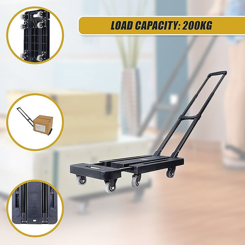 Foldable Hand Flatbed Trolley Cart 6 x 360 Degree Rotating Wheels with Maximum Load 200Kg