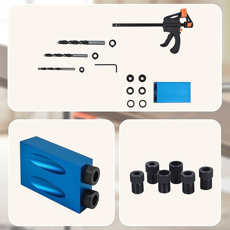 14X Pocket Hole Jig Kit Woodworking Drill Hole Locator Craft Carpenters + F Clip