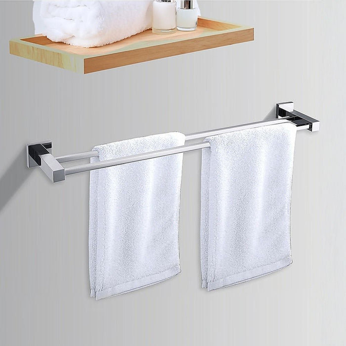 Double Classic Chrome Towel Bar Rail Bathroom