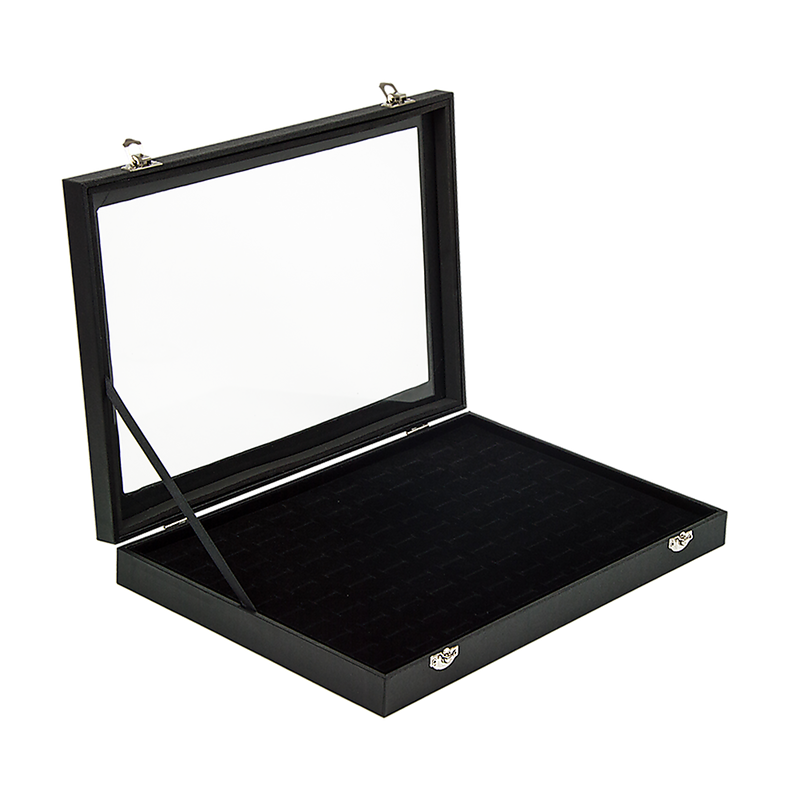 100 Slot Jewellery Display Box with Glass Lid for Rings, Earrings & Collectables