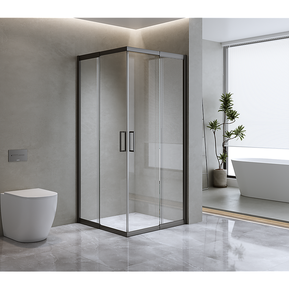 Della Francesca Adjustable Double-Sliding Shower Screen – Nominal 120x120cm, Rounded Black Handle