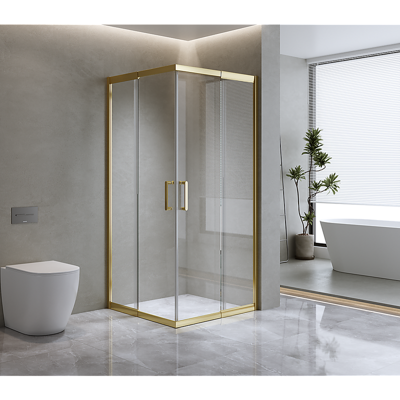Della Francesca Adjustable Double-Sliding Shower Screen – Nominal 90x110cm, Rounded Gold Handle