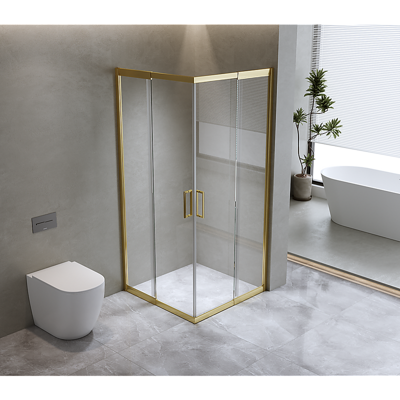 Della Francesca Adjustable Double-Sliding Shower Screen – Nominal 110x90cm, Square Gold Handle