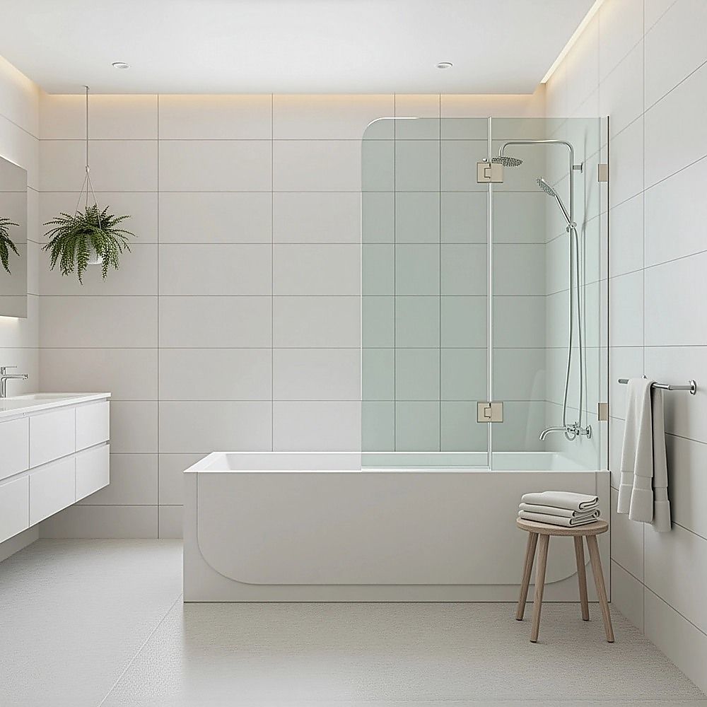 Della Francesca Curved-Top Bath Screen 900 × 1450 mm – Black, F-Brackets, SS Hinges