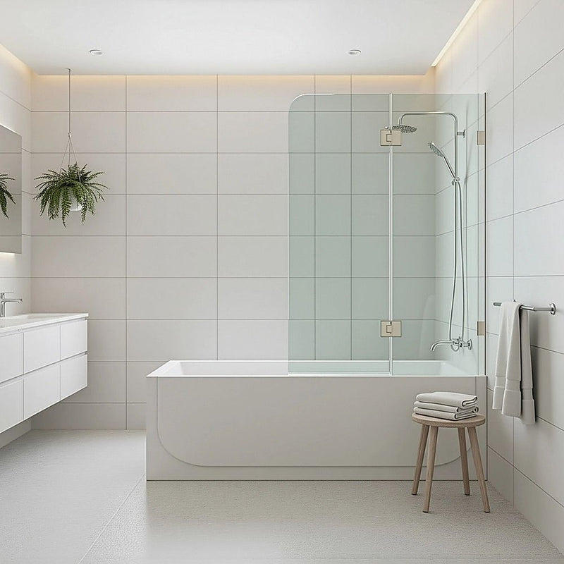 Della Francesca Curved-Top Bath Screen 900 × 1450 mm – Black, F-Brackets, SS Hinges