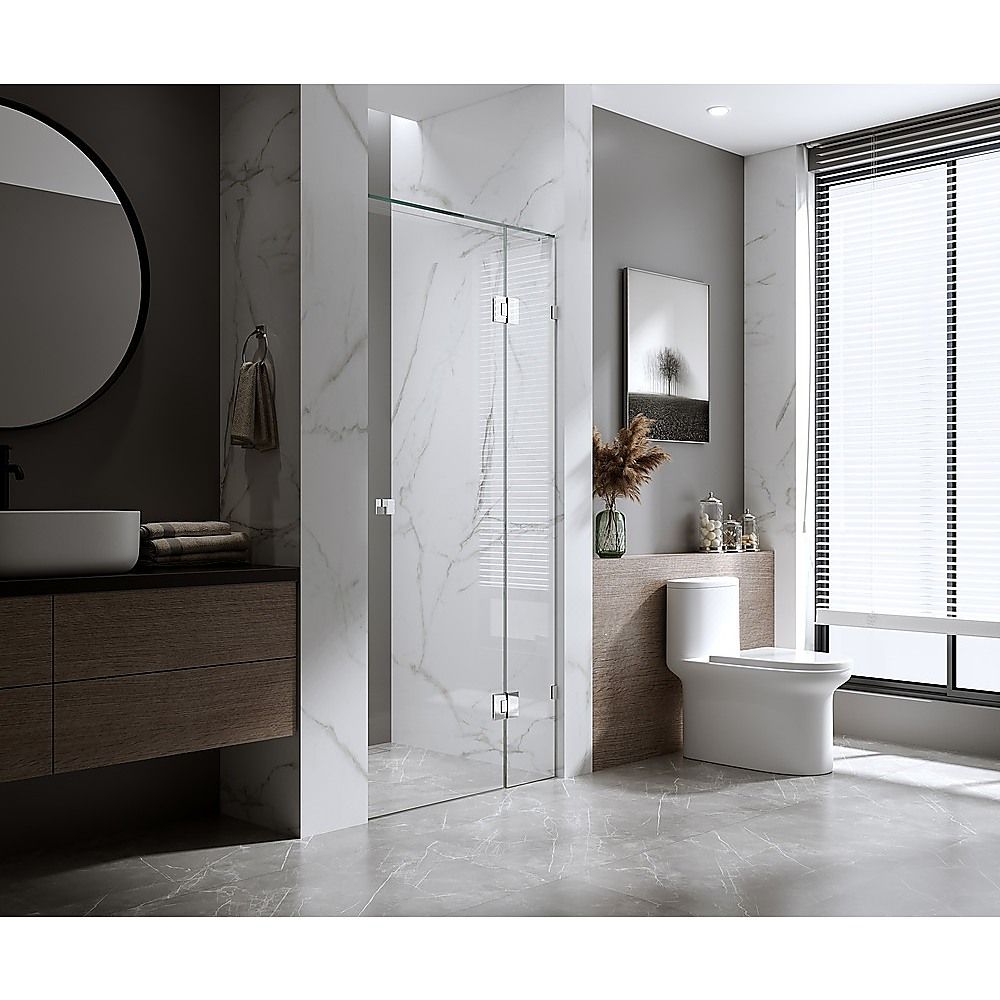 Della Francesca 90 cm Wall-to-Wall Hinged Shower Screen – Black, Square Knob Handle