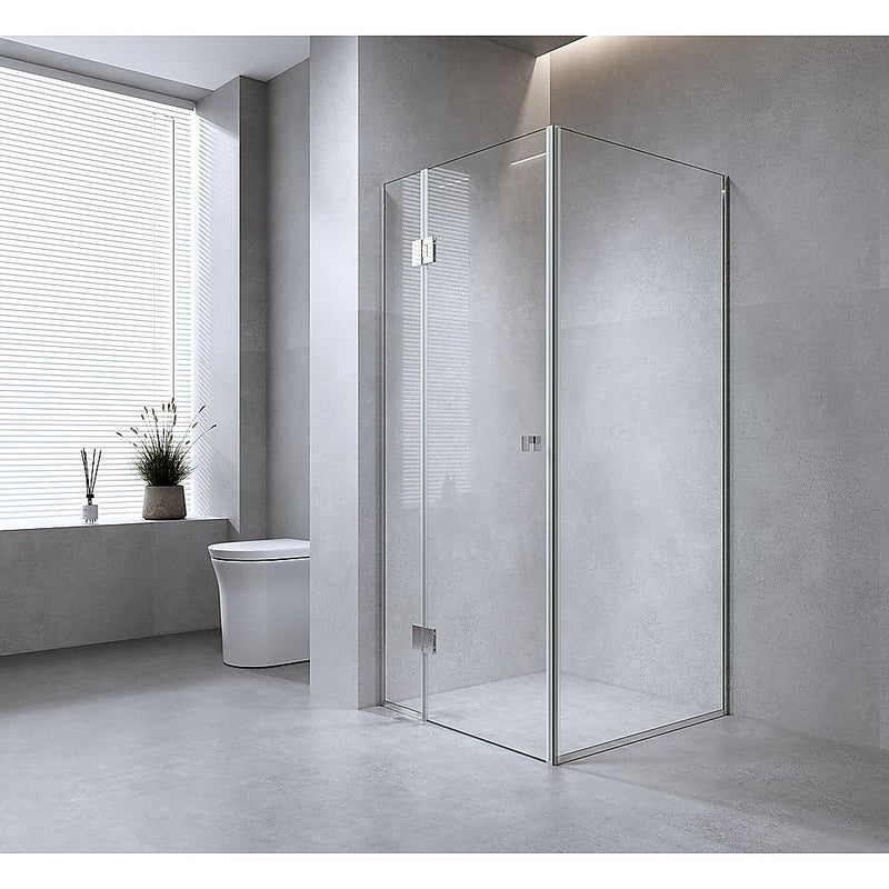 Della Francesca 100 × 80 cm Corner Shower Screen – White, Square Knob Handle
