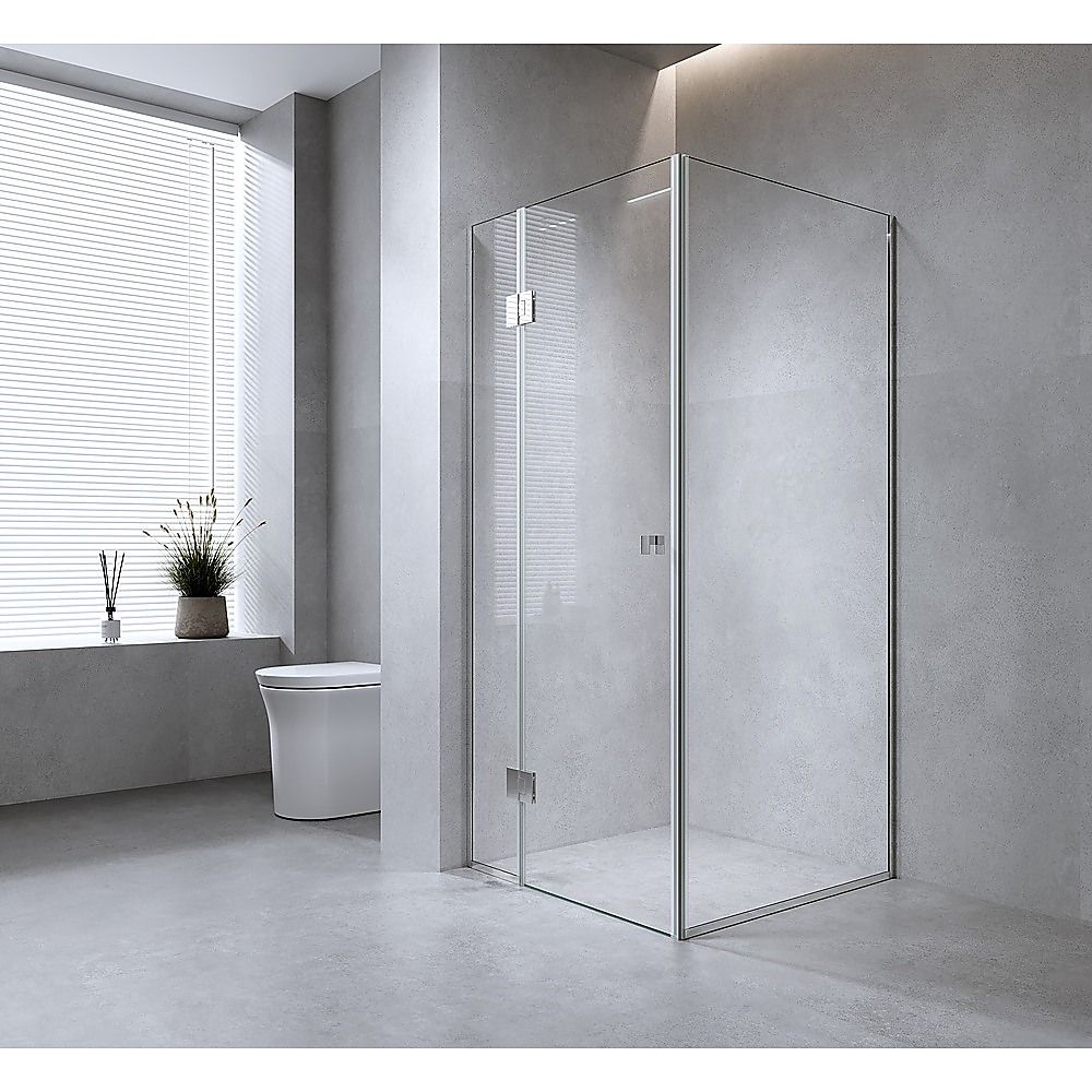 Della Francesca 120 × 70 cm Corner Shower Screen – White, Square Double Pull Handle