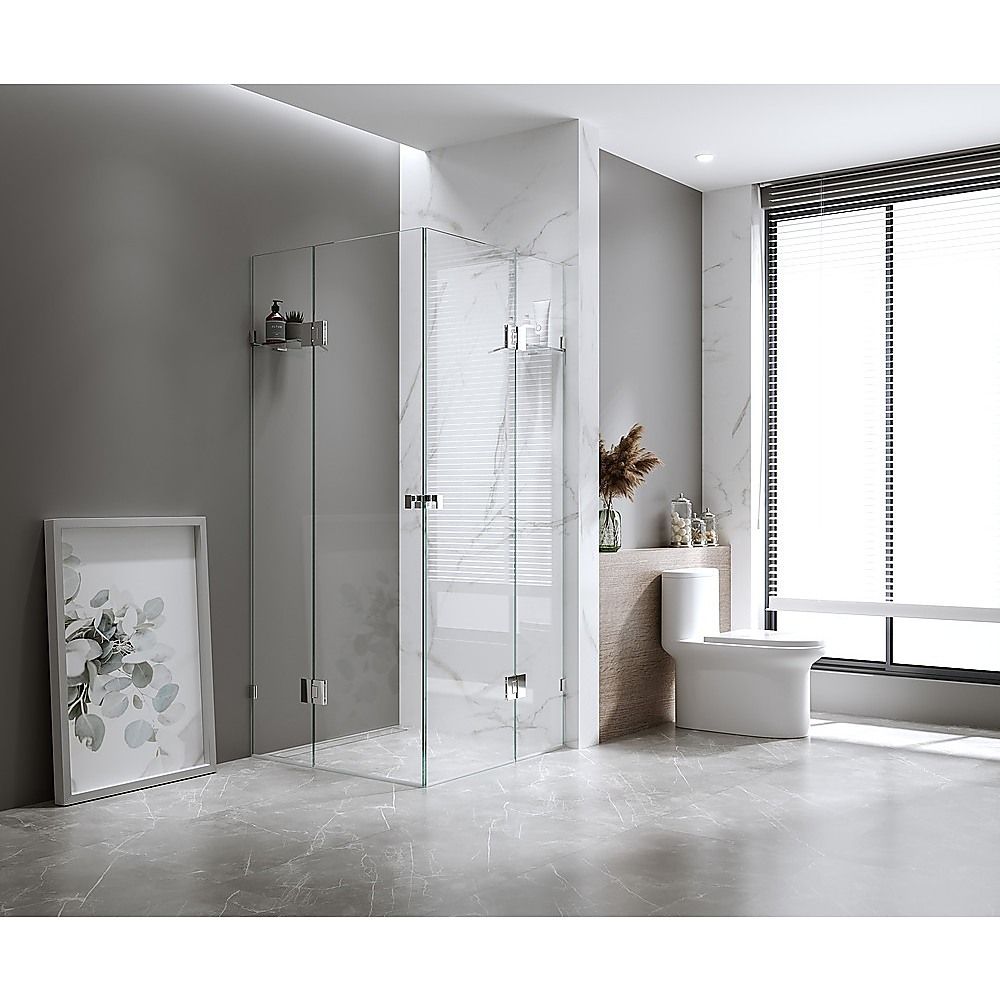 Della Francesca 90 × 100 cm Double Door Corner Shower Screen – Chrome, Round Knob Handle