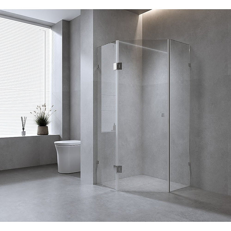 Della Francesca Diamond Corner Shower Screen – Chrome, Nominal 90cm, SS Hinges, Square Knob Handle, U-Brackets