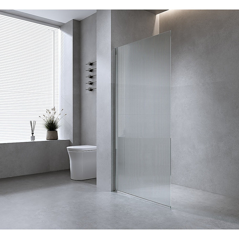 Della Francesca Fixed Reeded Glass Shower Screen 700 × 2100 mm – Chrome, Wall channel, Square pole