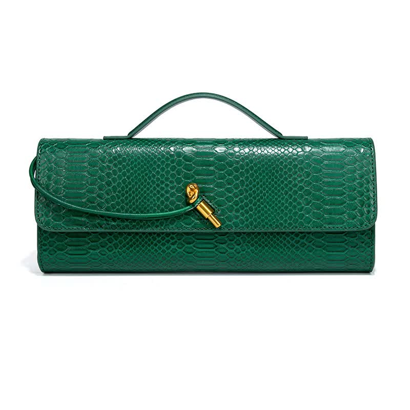Green Elegant PU Leather Clutch Bag with Snake Print Design - Multi-colour Options