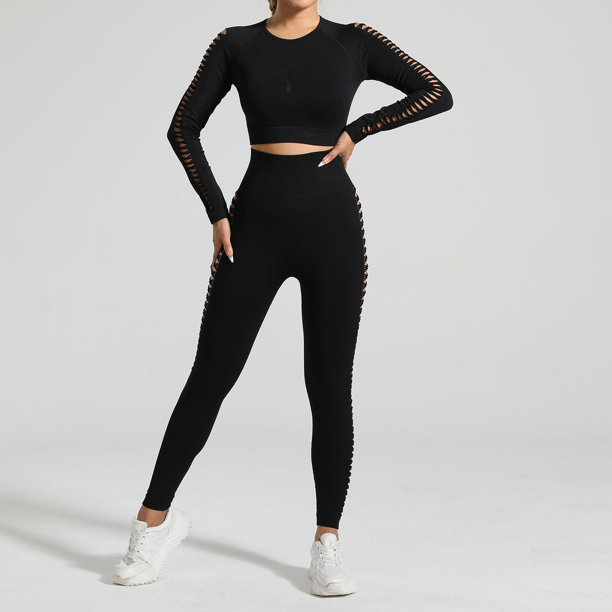 Elosung Women's Tie-Dye Yoga Top and Leggings Set – Black, Size L