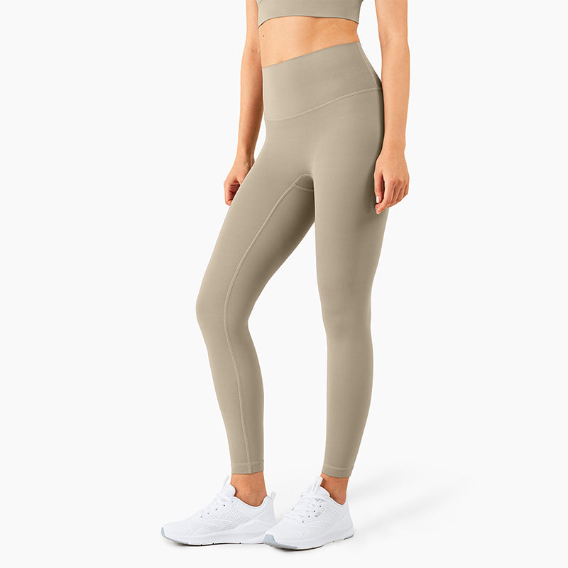 Elosung Women's High-Waisted Yoga Leggings with Back Pocket – Khaki, Size L