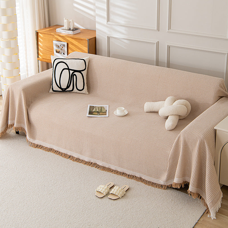 180 × 260 cm Light Brown Polyester Sofa Throw Blanket, Multi-Seasonal Use, Sofa Protector