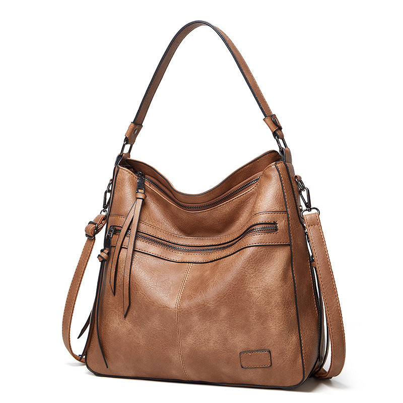 Khaki Spacious & Stylish PU Leather Tote Bag - Versatile Shoulder/Crossbody