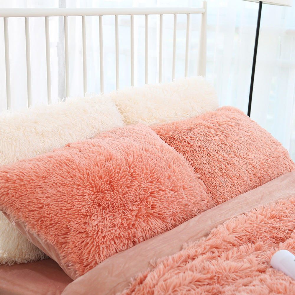 Light Orange Faux Fur Pillowcase Set - Crystal Velvet Plush Throw Pillow Covers, Bedding Accent (50 × 70 cm, Pair)