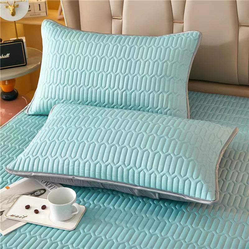 Mint Blue Cooling latex texture Pillowcase Set - Latex Feeling, Solid Colour, 48 × 74 cm (Pair)