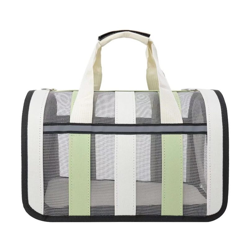 Size S Light Green And White Foldable Pet Carrier Bag - Lightweight, Breathable, and Spacious for All Seasons