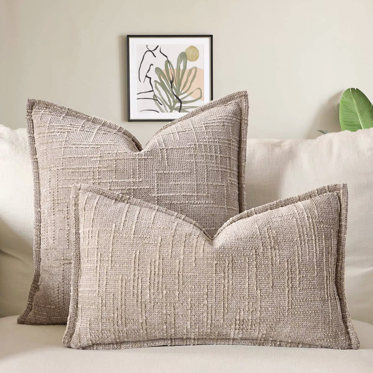 Oatmeal Chenille Crosshatch Textured Pillow Covers Set of 2 - Modern Minimalist Sofa Bed Cushion Covers 45 × 45 cm & 30 × 50 cm(without pillow core)