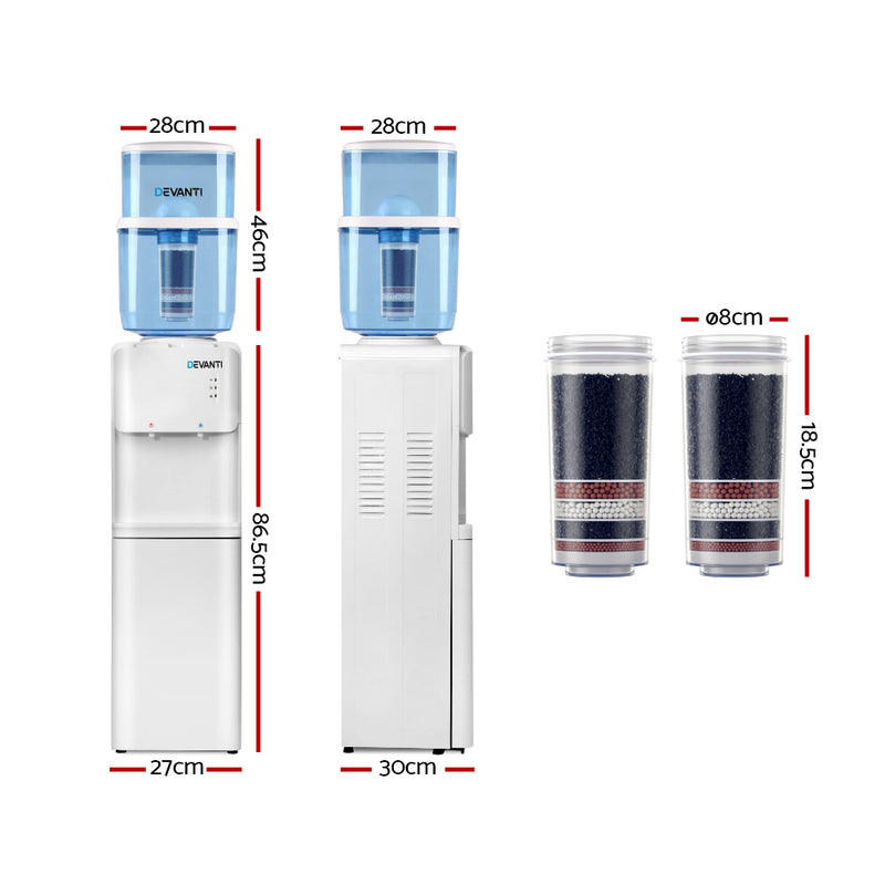 Devanti Water Cooler Dispenser Stand 22L Bottle White w/2 Filter