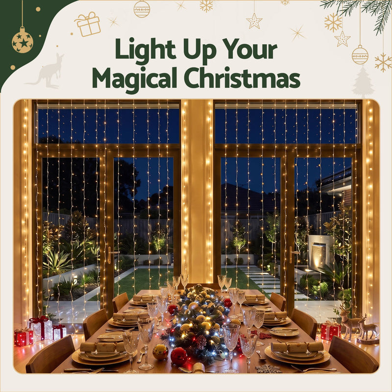 3X6M Christmas Lights Curtain Light Warm White 600 LED Jingle Jollys